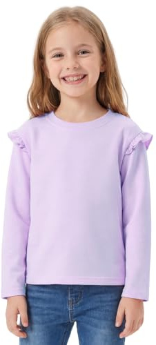 FILOWA T-Shirt Fille Coton Manches Longue Printemps Tee, 9-10 Ans, Violet
