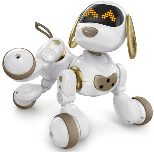 Ruko 18011 Smart Robot Dog Toy for Kids, 30 LED Expressions, White Gold | Interactive Pet Puppy, Programmable, 2.4 GHz Remote & Gesture Control, Gifts for Kids Boys Girls 3 4 5 6 7 8 Years Old