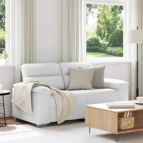 Ordellia 2-Sitzer Sofa Weiß 120 cm Kunstleder, Pflegeleichtes Loungesofa mit Breiten Armlehnen, Robuster Holz-Metallrahmen für Wohnzimmer, Büro und Gästezimmer