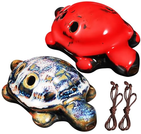 BIUDECO 2 Stück Schildkröten Okarina aus Keramik mit 6 Löchern Vielseitiges Anfänger Okarina Instrument mit Klangqualität für Zuhause und Musikspiel