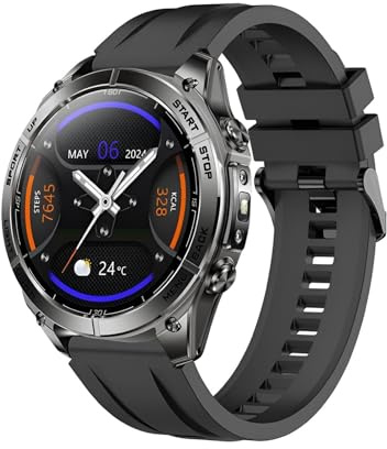 Reloj Inteligente Hombre KM101 militar con GPS y Mapas, Smartwatch Deportivo Pantalla AMOLED 1.43, Llamadas Bluetooth y Música, 5 ATM Sumergible, Batería 550mAh, Altímetro, Brújula, Linterna, SpO2.