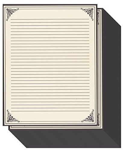 96 Sheets Fancy Vintage Lined Paper with Antique Border Design, Aged Stationery for Writing Letters, Invitations, Poems, Lyrics, Notes, Cream Colour (21.5 x 28 cm)