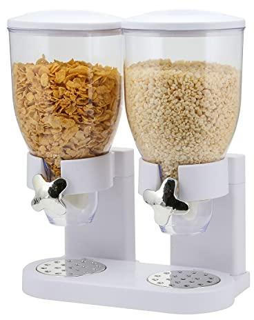 Taylor & Brown Double Cereal Dispenser Classic Dry Food Canister, Dry Food Dispenser Control Storage Container, Great for Cornflakes, Candy, Nuts, Beans, Granola - Kitchen Storage Dispenser, White