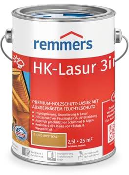 Remmers HK-Lasur 3in1 eiche rustikal, 2,5 Liter, Holzlasur aussen, 3facher Holzschutz mit Imprägnierung + Grundierung + Lasur, Feuchtigkeit- und UV-Schutz