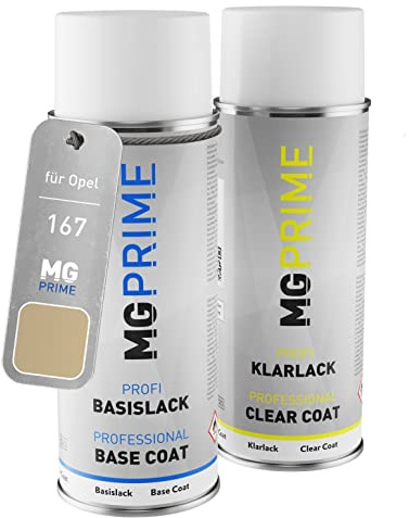 MG PRIME Billack Spray can set för Opel 167 / 1RU GBF Pannacotta Metallic Base coat klarlack spray can 400ml