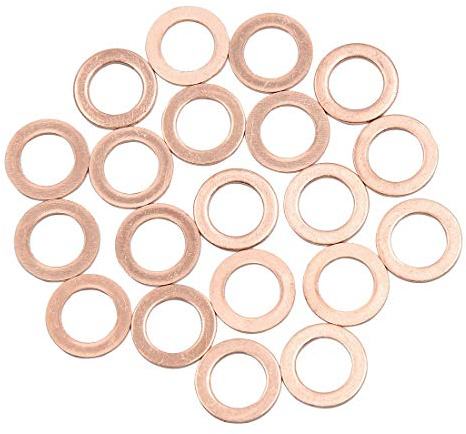 sourcing map 20pcs 10mm diámetro interno arandelas de cobre juntas de sellado plano círculos