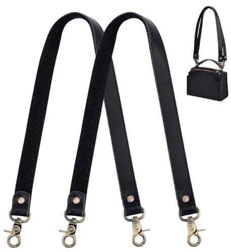 PandaHall 2 STK. 22 Zoll Schwarzes Leder Ersatzgriffe Geldbörsen Riemen Handtaschen Umhängetaschenriemen mit antiken Bronze-Karabinerverschlüssen
