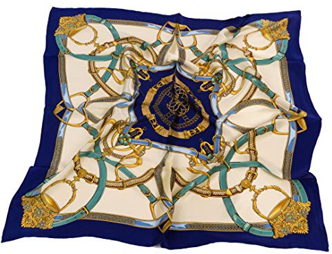 Avenella Edles SEIDENTUCH klassisch elegantes Design Türkis, Blau, Champagner, Gold, Damentuch Halstuch 100% Seide ca 88x88 cm