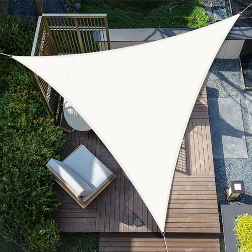 SUNNY GUARD Vela ombreggiante Impermeabile 5x5x5m Tenda a Vela Triangolare,Tenda da Sole per Esterno Protezione Raggi UV per Giardino Esterno terrazza, Crema
