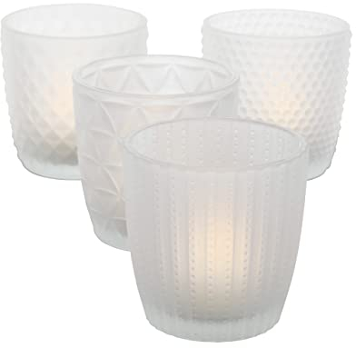 Ensemble de photophores Boltze Marilu 4 pièces (Blanc mat, Photophores pour bougies / chauffe-plat, Porte-bougie de 8 cm de diamètre, Motifs variés, Forme ronde, Porte-bougie) 2001879