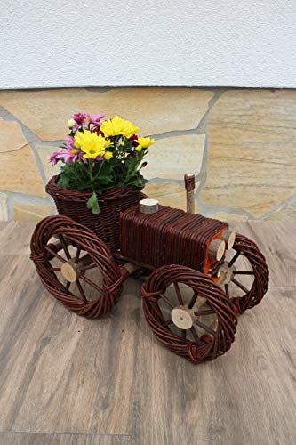 Weidenkorb Weidentraktor Blumenkübel Korbgeflecht Pflanzkorb Weide Plumenkasten Geschenk Präsent (XXL)