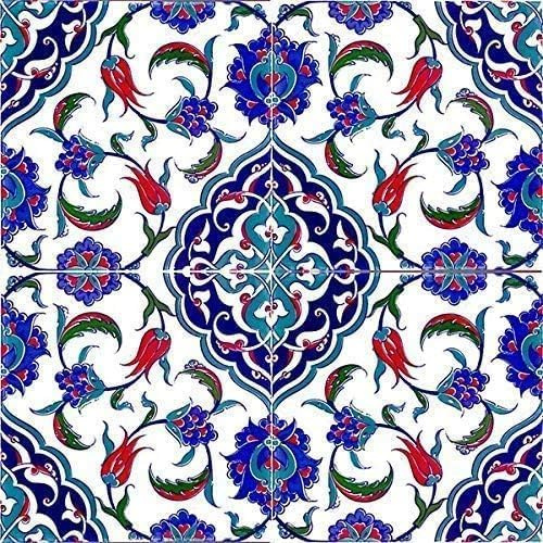 Cerames Feray Lot de 12 carreaux muraux turques multicolores 0,48 m² (12 pièces) Iznik en céramique avec motif, 20 x 20 cm, idéal pour la cuisine ou la salle de bain