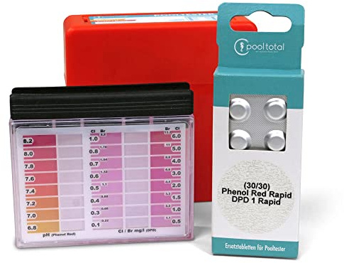 Set> manueller Pooltester, Schüttelbox ''PRO'' Chlor, Brom/pH + Refill