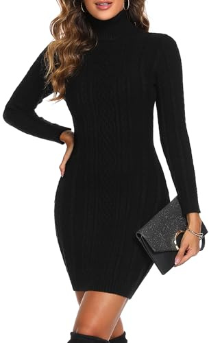 Aottori Vestido de Punto Mujer Vestido Invierno Cuello Alto Vestido Jersey Mujers Manga Larga Elegante Mini Knitted Jerseys Vestido Fiesta Casual para Otoño Invierno