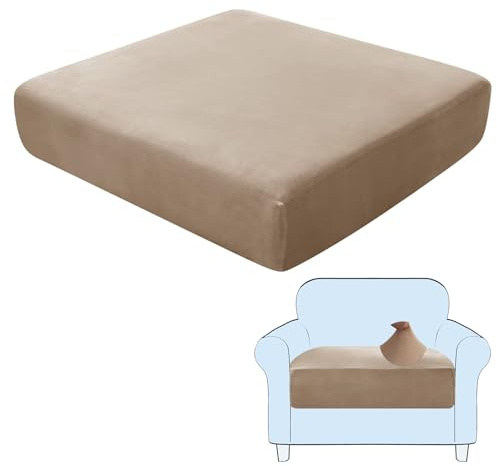 SHUOJIA Sofa Seat Cushion Covers, Stretch Velvet Sofa Cover, Non-Slip Couch Cushion Covers Replacement for Individual Cushion,with Elastic Fabric,Machine Washable (Camel,1-Seater)