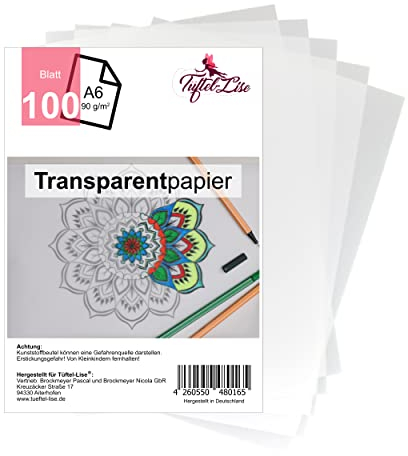 Tüftel-Lise Premium Transparentpapier A6 mit 100 Blatt | 90g Vielseitig verwendbar transparentes Pergamentpapier z.B. als Pauspapier, Architektenpapier, Skizzenpapier. Ideal zum bedrucken und zeichnen