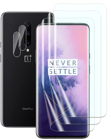 FWang Protector de Pantalla Compatible con Oneplus 7 Pro,Soporte Huella Dactilar,Resistente a Arañazos,Libre de Burbujas,HD,3 Películas de TPU y 2 Cámaras de Vidrio Templado
