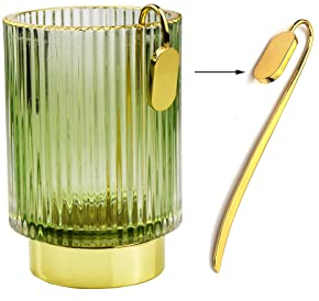 yufocusqc Pot à crayons en verre épais - Joli pot à crayons décoratif pour bureau, pinceaux de maquillage - Pour la maison et le bureau (vert)
