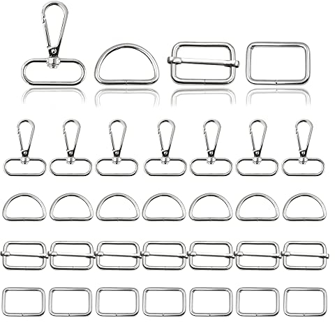 Csirnto 32 Stück Karabiner für Taschen 32mm Drehbare Karabinerhaken Schlüsselanhänger Metall D-Ringe Schiebeschnalle Gurtversteller Metallring für Taschen Gürtel DIY Handwerk Taschenzubehör, Silber