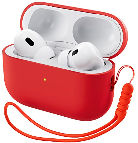 ORNARTO für AirPods Pro 2 Hülle Silikon mit Lanyard - Rot | Premium Flüssigsilikon, robuster PC-Kern, mit Lanyard, stoß- und kratzfest, große Farbauswahl