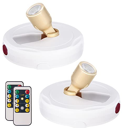 HAMVIDNE LED Spotlight, Battery Powered Picture Lights, Uplighting Indoor, Puck Lights with Remote, Stick Spot Light for Wall Display Picture Dartboard Painting Artwork Accent-2pcs