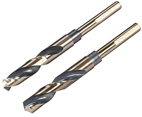 sourcing map Reduced Shank Drill Bit Set, 14.5mm 15mm Titanium Nitride Coated High Speed Steel 4341 Tri-flat Shank Drilling Tool for Stainless Steel Alloy Copper, 2pcs