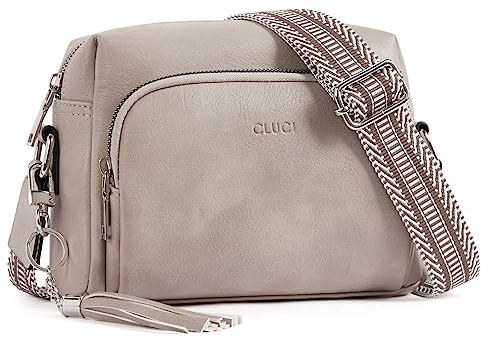 CLUCI Umhängetasche Damen, Crossbody Bag Breiter Gurt, Handy PU Leder, Handtasche , Schultertasche Klein mit Fransen Verstelbaar Schultergurt Grau