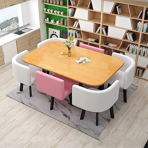MAxba Esstisch 6 Personen mit Stühlen Konferenztisch mit 6 Stühlen Rechteckig Esszimmergruppe Besprechungstisch Küchentisch Verhandlungstisch,PU-Stuhlplatte (Color : Pink 1)