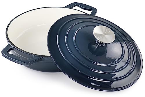MegaChef 2 Quart Round Enameled Cast Iron Braiser Pan (Dark Blue)