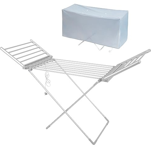 Igenix IGHA01220S Winged Electric Heated Clothes Airer & Cover, Foldable Aluminium Indoor Clothes Drier Rack, Holds Up to 15kg of Washing, Includes Cover for Energy Efficient Drying
