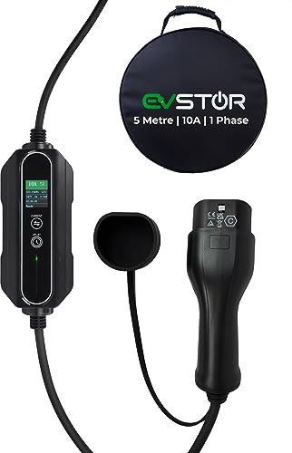 EVSTOR™ Next Gen Best Portable EV Charger 5 Metre | Type 2 to UK 3Pin | Delay Timer Function | 10 Amp | 2.4KW | Mode 2 | FREE Carry Bag