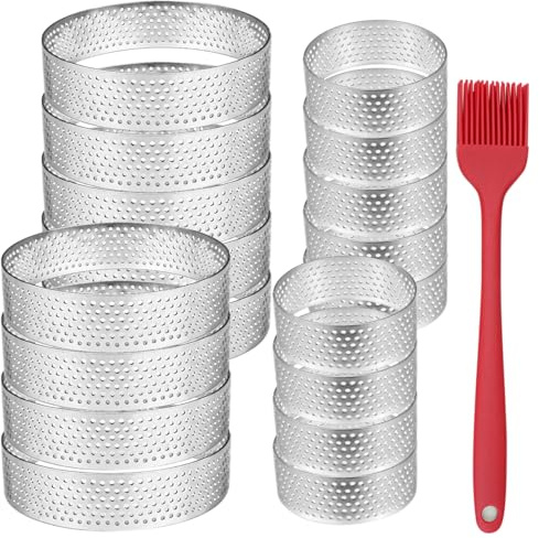 Jtuxcke 20 Pack Perforated Pastry Rings Stainless Steel Baking Ring for Cookies, Tart Shells Molds Rings Round Mousse Mold Ring for Baking Pastries, Small Fruit Tartet Crust