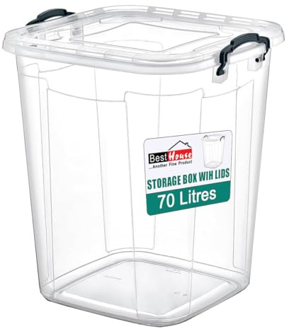Best House | Plastic Storage Box with Clips & Lids | Size: 70L (L:47.9cm W:45cm H:56cm) | Set of 1 | Square Shape | Stackable Clear Durable Multipurpose Office Home Kitchen Tools (LARGE Size)