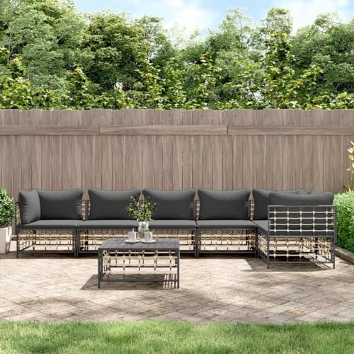 Tino Tech Lounge Garnitur mit Kissen Gartenmöbel Set 7-TLG Gartenbank Gartensofa für Balkon und Terrasse Robust und Wetterbeständig Komfort Look für Den Täglichen Anthrazit 72x72x66 cm