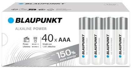 BLAUPUNKT AAA Pilas alcalinas, Paquete de 40, lo Mejor para Relojes de Pared, mandos a Distancia de TV, LR03BPO/40CB