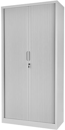 POLLOR Tambour Storage Cabinet, Lockable Space Saving Steel Office Cupboard Rolling Sliding Door, 50kg Load Capacity Per Shelf (Grey, 185cm)