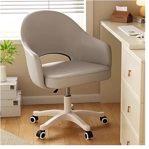 Drehbare Büro-Schreibtischstühle, Akzentstuhl, Verstellbarer PU-Ledersessel mit Rollen, Computer-Arbeitsstuhl mit mittlerer Rückenlehne, Make-up-Ankleidestuhl für kleine Räume (Farbe: Creme)