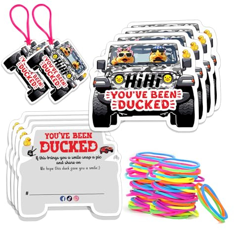 Duck Tags, You've Been Ducked Card, DCUK Duck Tags, 50 Set Duck Ducking Game Card, Duck Tags with Hole and Rubber Bands, SUV Car Design (Duck Tags-Gray)