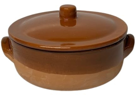 Tegame in terracotta con coperchio semi smaltato cm 32 x h 11