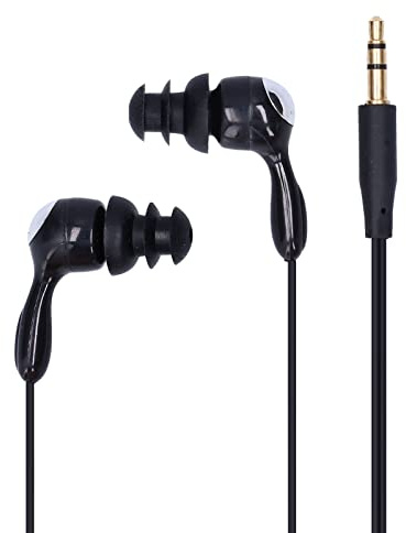 IP68 Waterproof Short Cord Headphones for Swimming Surfing Running, In-Ear Tree Earplugs Earphones with Fixing Clip (Black)
