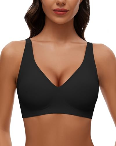 WOWENY Dam-bh push up bekväm utan bygel, sömlös behå, justerbar bygellös, bh, mjukt skal, bh, t-shirt, bh, mjuk comfit BH, svart, XL