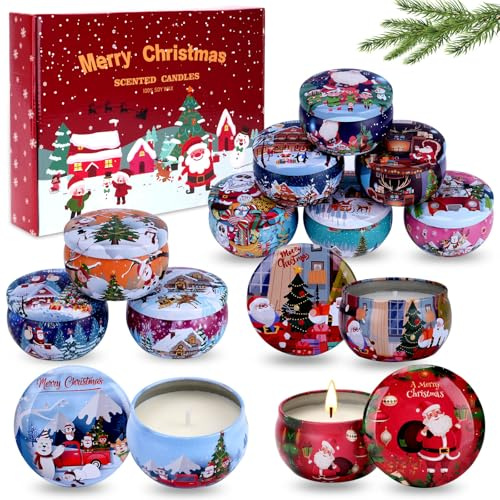Lot de 12 bougies parfumées de Noël, coffret cadeau de bougies d'aromathérapie pour femmes, bougies parfumées pour la maison pour elle, bougies parfumées pour Noël, anniversaire, Thanksgiving, fête