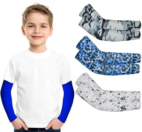 Hotfiary 3 Paia Manicotti da Braccio per Bambini, Manicotti a Compressione per Braccia di Raffreddamento Con Protezione Solare Uv per Ragazzi e Ragazze, Copertura Del Braccio per Il Basket, Il Basebal