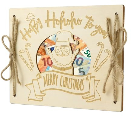 LOVLEY Weihnachtskarte aus Holz | Hochzeitsgeschenke für das Brautpaar | Umschlag Geldgeschenk | Geldgeschenkkarte | Weihnachtspostkarten (Weihnachtsmann)