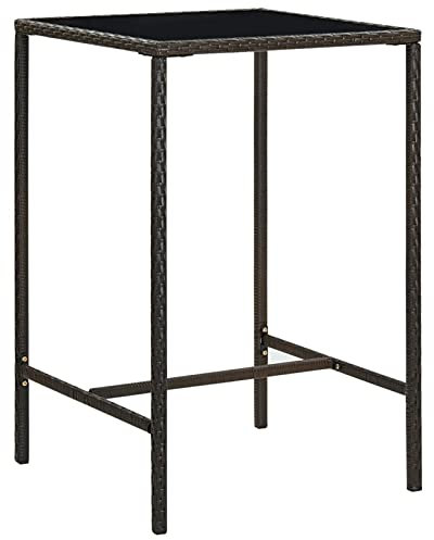 Homgoday Bartisch für den Garten, braun, 70 x 70 x 110 cm, Polyrattan, Glas, Gartentisch, Küchentisch