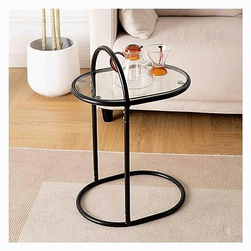 CCYENG C-förmiger Beistelltisch aus gehärtetem Glas, schmale ovale Beistelltische, Wohnzimmer-/Büro-Couchtisch, schmaler Nachttisch für Schlafzimmer, Büro