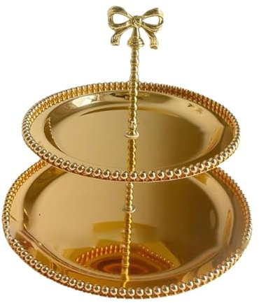 Baoblaze Alzata per Torta, Supporto per Torta a 2 Piani, Esposizione di Dolci alla Frutta, Decorazione per la casa, Vassoio da Portata a più Livelli per Feste, Oro