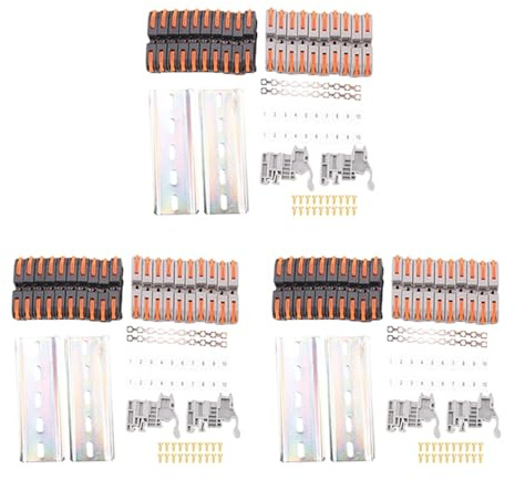 Giwnhvx Kit di 60 morsettiere per guida DIN, con connettori universali compatti, barra di collegamento, striscia di segnalazione, viti, 28-12 AWG