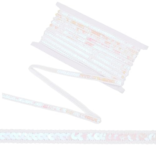 CABODYALS 10M 12MM Ruban à Paillettes Plates Une Rangée Blanc Bordure Bande Tressée Élastique de Sequins Blanche Garniture Rubans en Dentelle Polyester pour Bricolage Mariage Vêtements Décoration