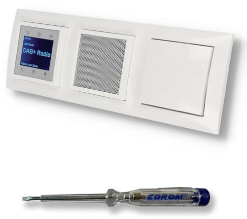 BERKER Unterputz DAB+ Radio 29848989, Lautsprecher und Lichtschalter Wechselschalter 3036 - polarweiß glänzend mit 3fach Rahmen Berker 10138989 inkl. EBROM Phasenprüfer zur Montage der Geräte